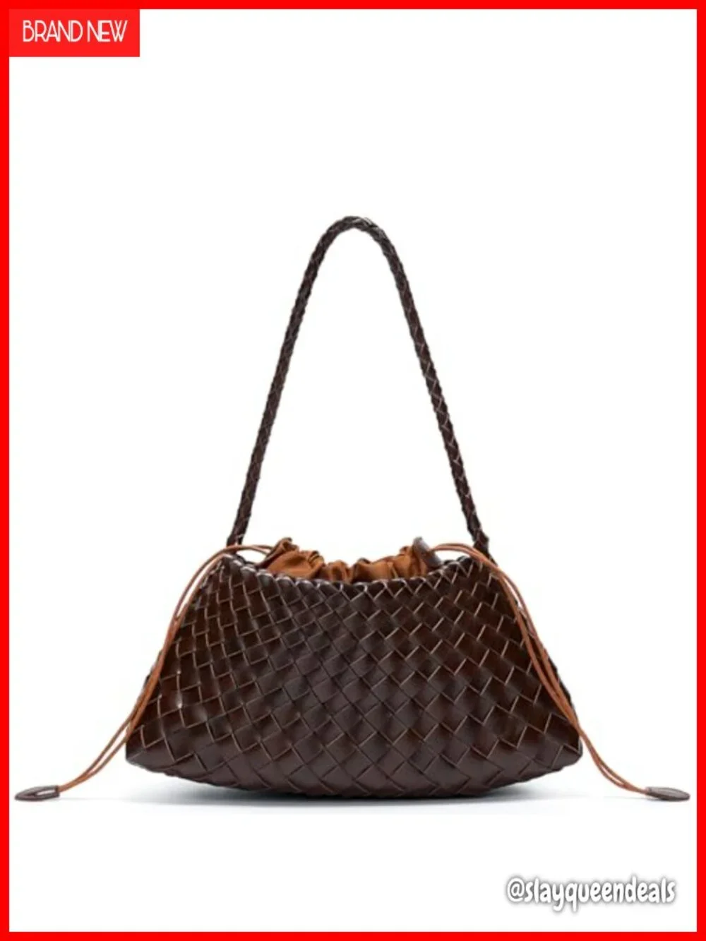 Vegan Leather Woven Hobo Shoulder Purse Drawstring Braided Strap
